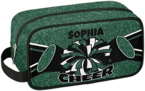 TropicalLife Custom Cheer Cosmetic Bag for Cheerleader, Personalized Cheerleading Makeup Case Portable Travel Bag Toiletry Zipper Pouch for Teammates Gifts, Glitter Dark Green