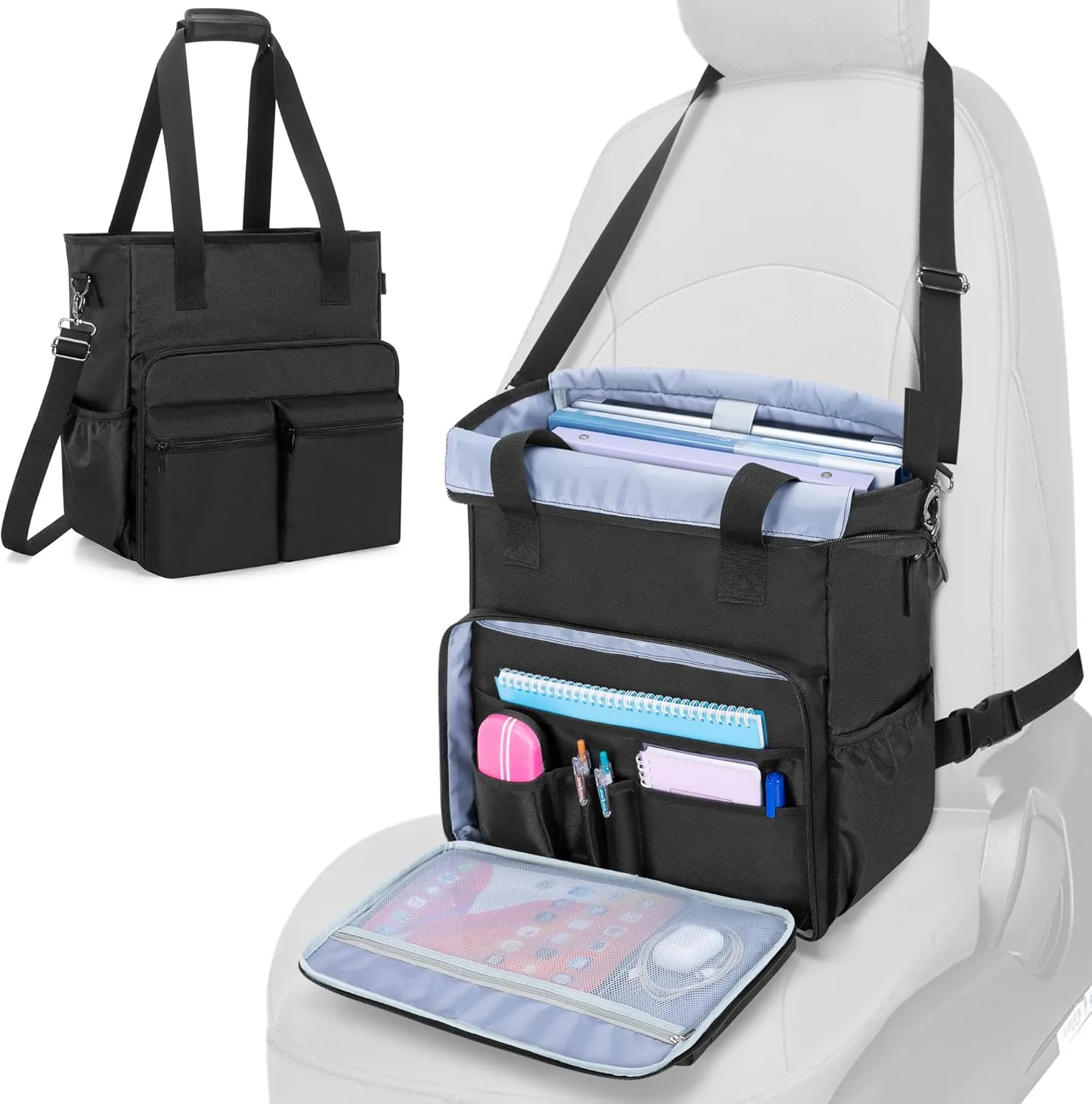Trunab Car Front Seat Organizer with File Compartment, Laptop Sleeve, Accessories Slots, Adjustable Shoulder Strap, Car Office Storage Bag for Patrol Law Enforcement, Salesman, Business Trip