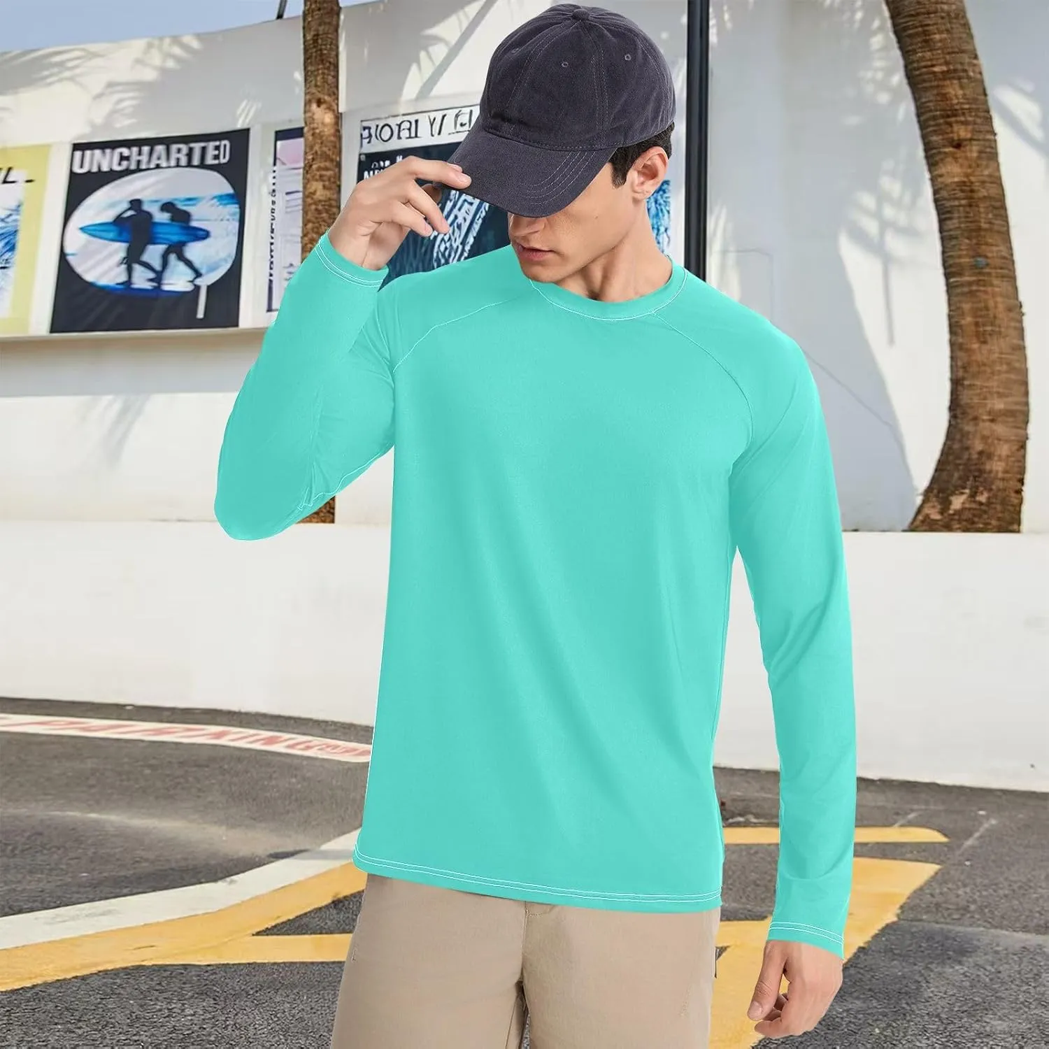 Turquoise SPF 50 Shirts for Men Quick Dry Hot Weather Long Sleeve Shirt Small