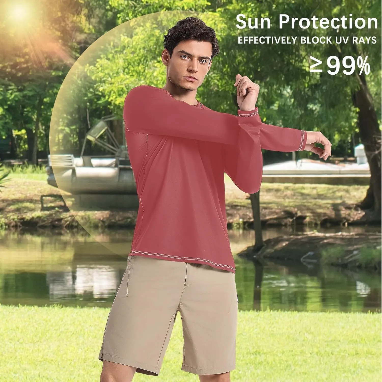 Turquoise SPF 50 Shirts for Men Quick Dry Hot Weather Long Sleeve Shirt Small