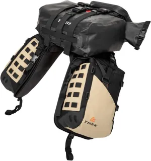 TUSK Highland X2 Rackless Luggage System w/Small Dry Duffel Tail Bag Standard Heat Shield Black/Tan For Harley-Davidson® CVO Pan America RA1250® 2021-2024