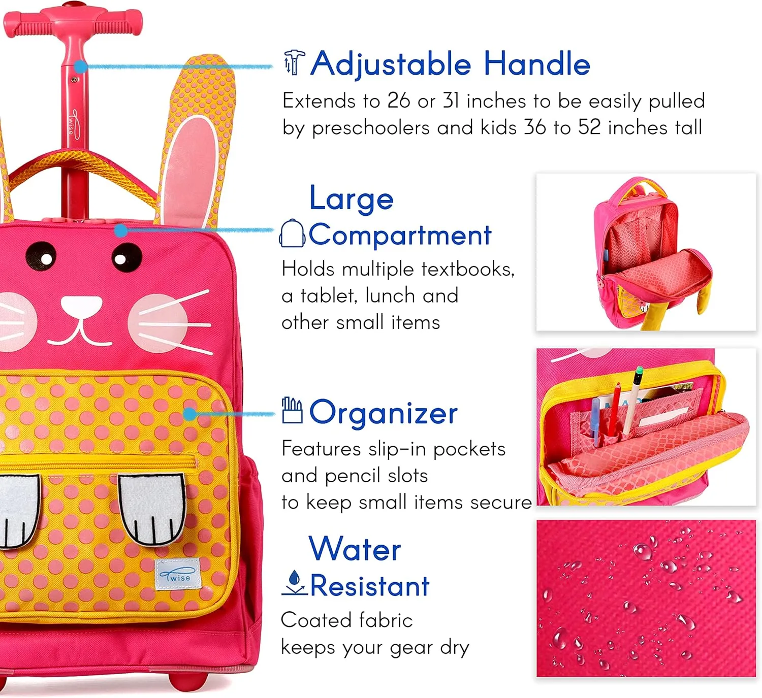 TWISE SIDE-KICK SCHOOL, TRAVEL ROLLING BACKPACK FOR KIDS AND TODDLERS