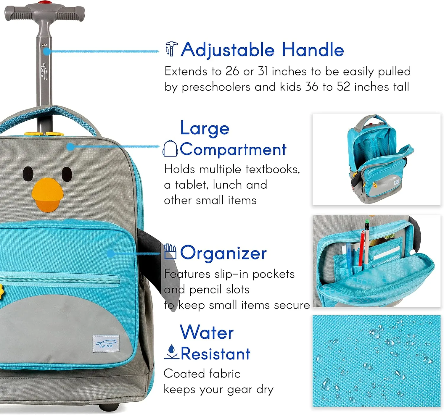 TWISE SIDE-KICK SCHOOL, TRAVEL ROLLING BACKPACK FOR KIDS AND TODDLERS