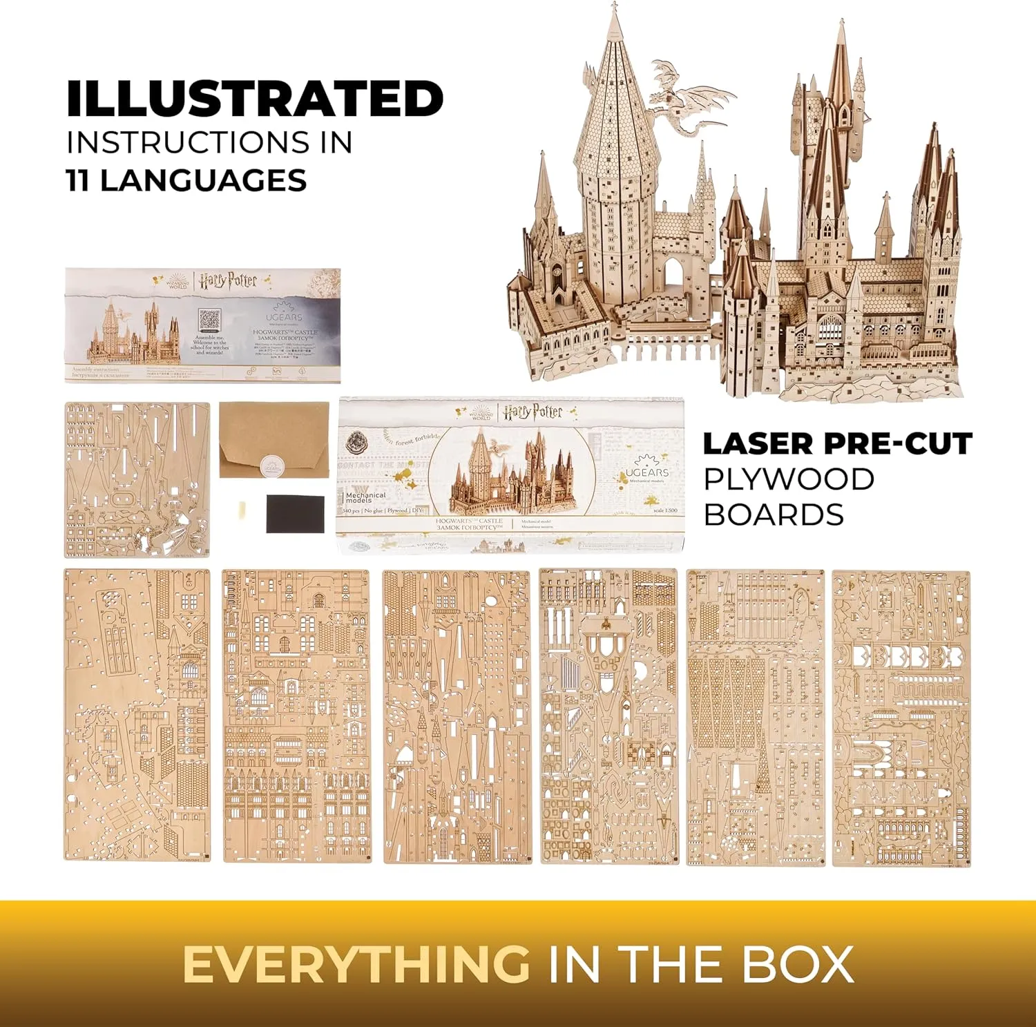 UGEARS Harry Potter Hogwarts Castle Building Blocks for Adults - Harry Potter Wooden Puzzle for Teens - 3D Jigsaw Puzzles for Adults - Harry Potter Castle Model