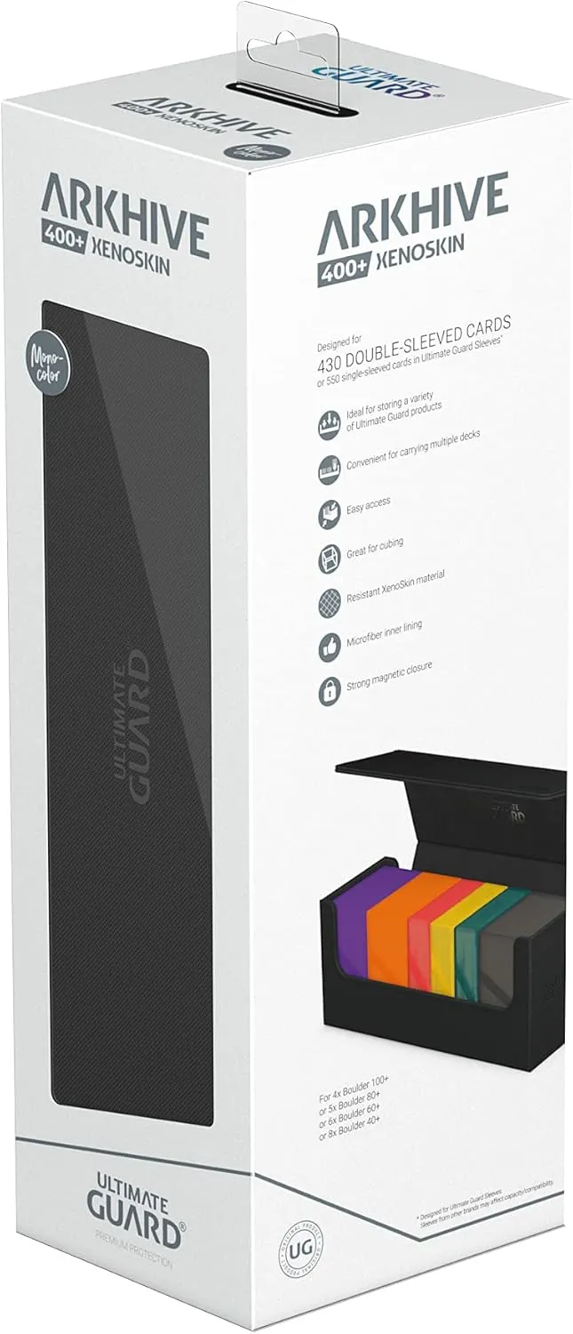 Ultimate Guard Arkhive 400 , Deck Case for 400 Double-Sleeved TCG Cards, Black, Compatible with Boulders, Magnetic Closure & Microfiber Inner Lining