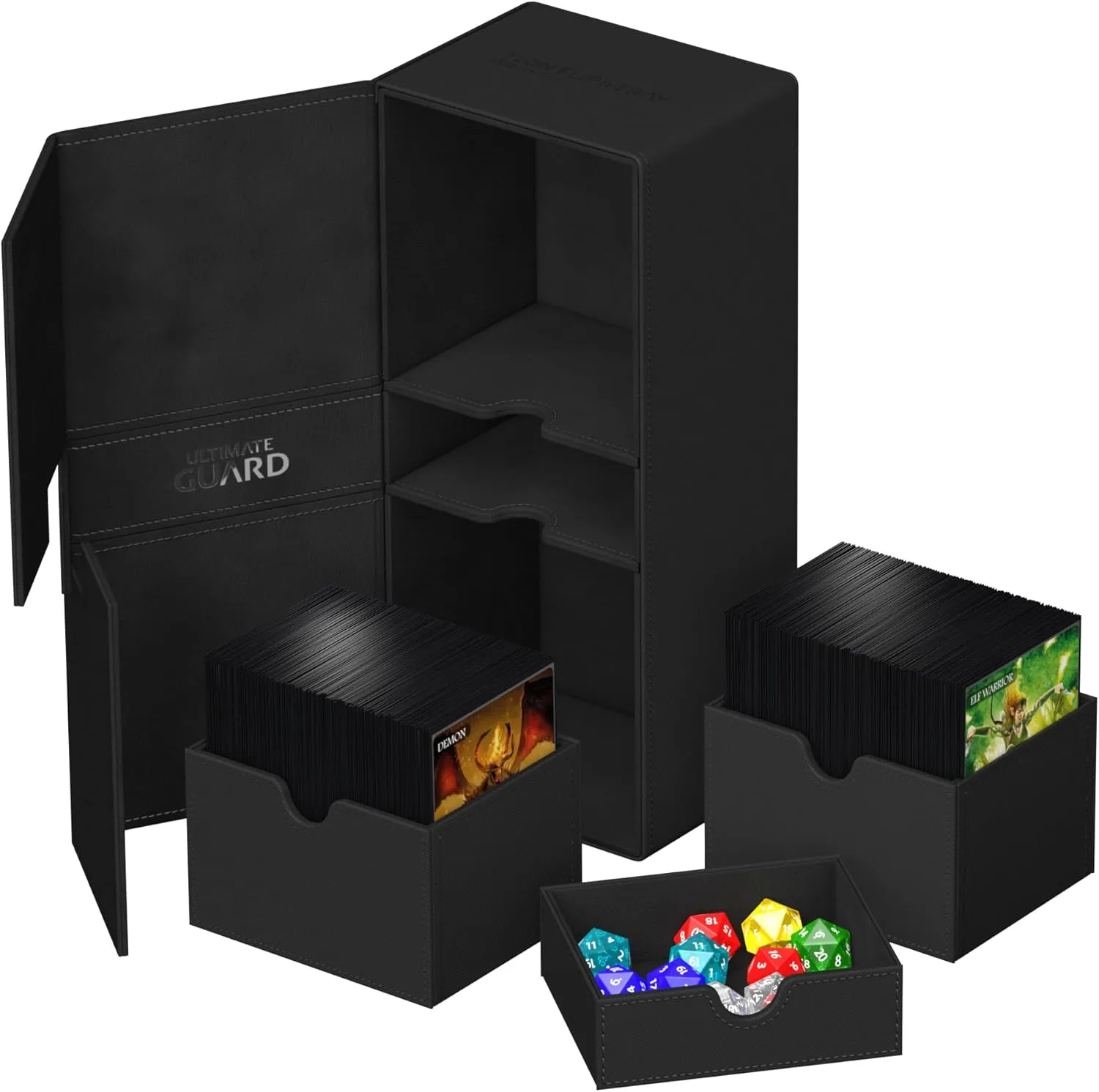 Ultimate Guard Twin Flip'n'Tray 266 , Deck Case for 266 Double-Sleeved TCG Cards   Dice Tray, Black, Independent Magnetic Closure & Microfiber Inner Lining