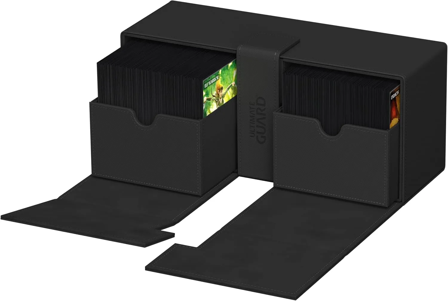 Ultimate Guard Twin Flip'n'Tray 266 , Deck Case for 266 Double-Sleeved TCG Cards   Dice Tray, Black, Independent Magnetic Closure & Microfiber Inner Lining