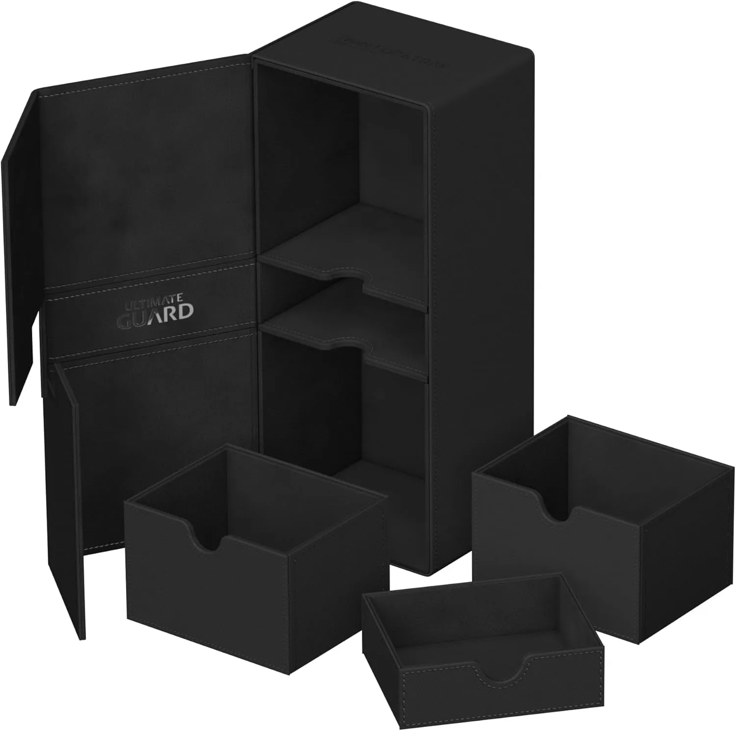 Ultimate Guard Twin Flip'n'Tray 266 , Deck Case for 266 Double-Sleeved TCG Cards   Dice Tray, Black, Independent Magnetic Closure & Microfiber Inner Lining