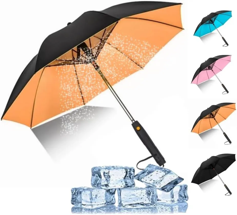 Umbrella with Fan and Mist Spray UV Blocking Umbrella Battery Powered Cooling Umbrella with Fan for Sand Travel Fishing Golfing Patio Picnics Camping