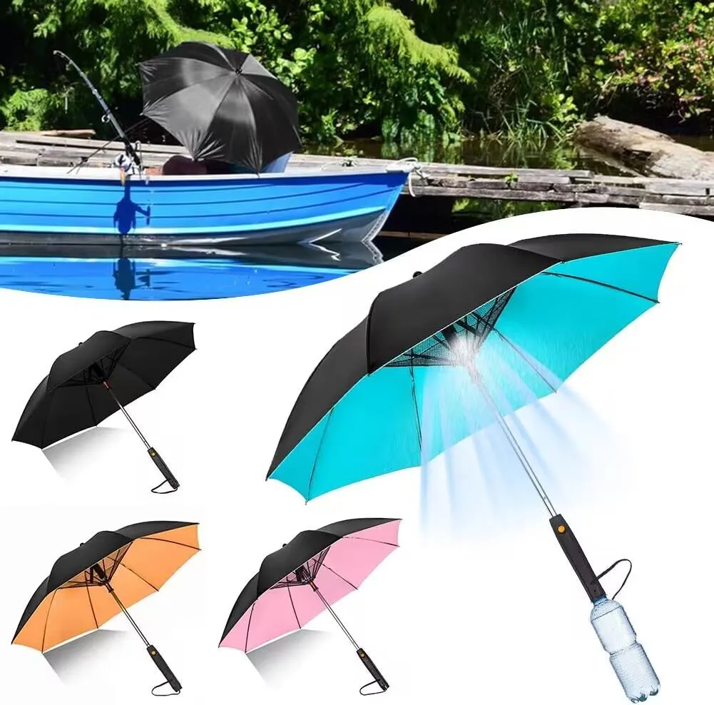 Umbrella with Fan and Mist Spray UV Blocking Umbrella Battery Powered Cooling Umbrella with Fan for Sand Travel Fishing Golfing Patio Picnics Camping