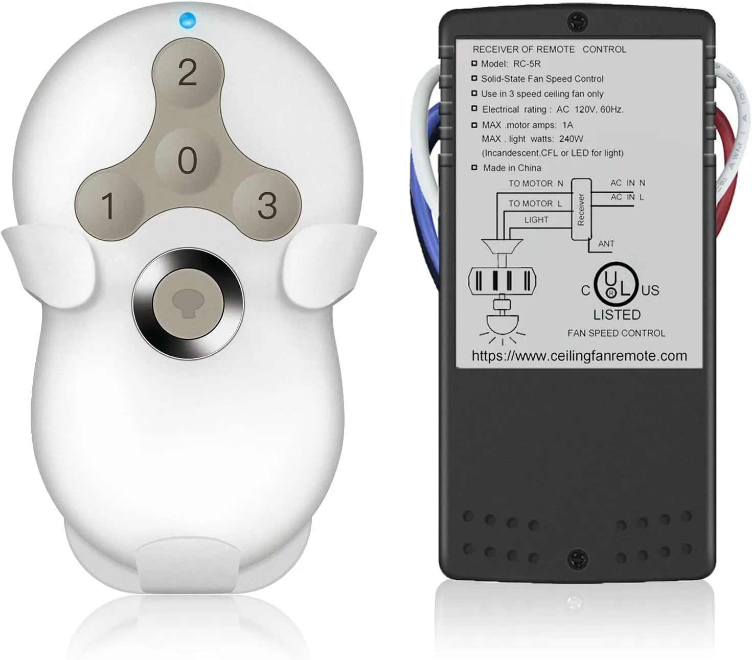 Universal Ceiling Fan Remote Control Kit, Compatible with Hunter, Harbor Breeze Hampton Bay, 3-Speed Control Fans with Dimmer, Remote Works with Hunter 99122 99123 99600