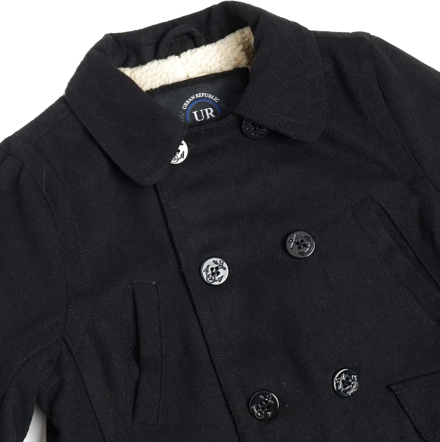 URBAN REPUBLIC Boys' Peacoat - Double Breasted Mixed Wool Dress Coat with Soft Faux Fur Lining and Flap Pockets (Sizes: 4-20)