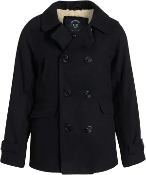URBAN REPUBLIC Boys' Peacoat - Double Breasted Mixed Wool Dress Coat with Soft Faux Fur Lining and Flap Pockets (Sizes: 4-20)