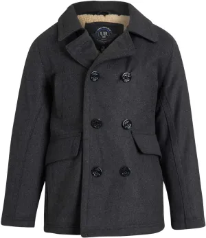 URBAN REPUBLIC Boys' Peacoat - Double Breasted Mixed Wool Dress Coat with Soft Faux Fur Lining and Flap Pockets (Sizes: 4-20)