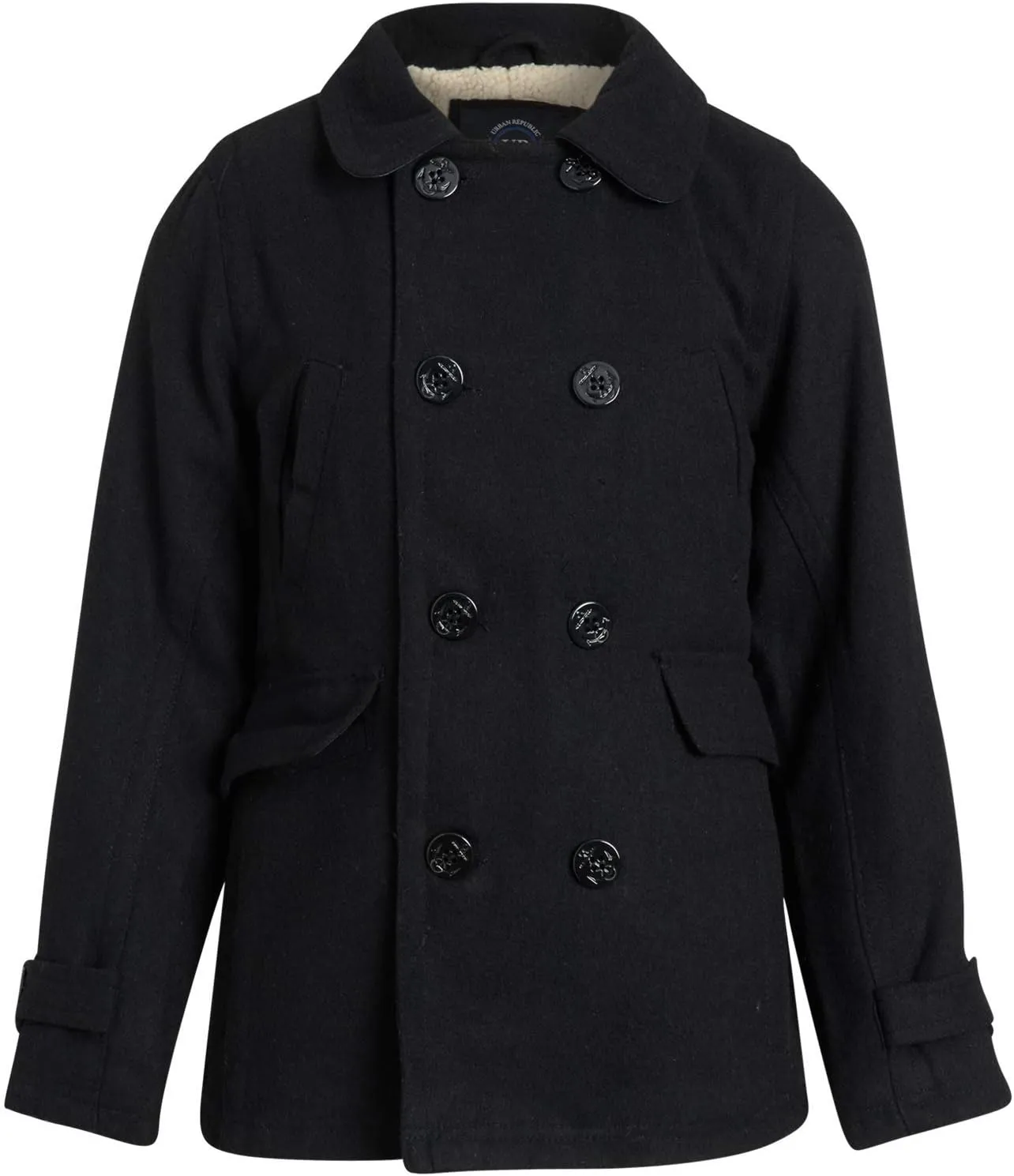 URBAN REPUBLIC Boys' Peacoat - Double Breasted Mixed Wool Dress Coat with Soft Faux Fur Lining and Flap Pockets (Sizes: 4-20)