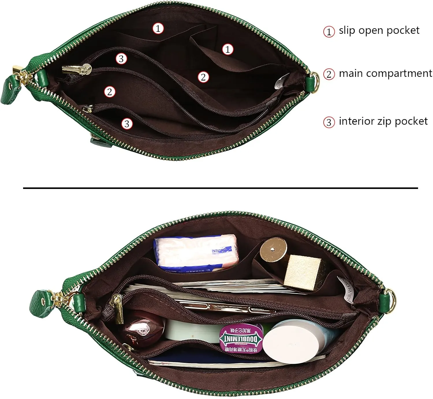 Uromee Wristlet Wallet Clutch Purses for Women Genuine Leather Crossbody Bag Handbag with Detachable Shoulder Chain