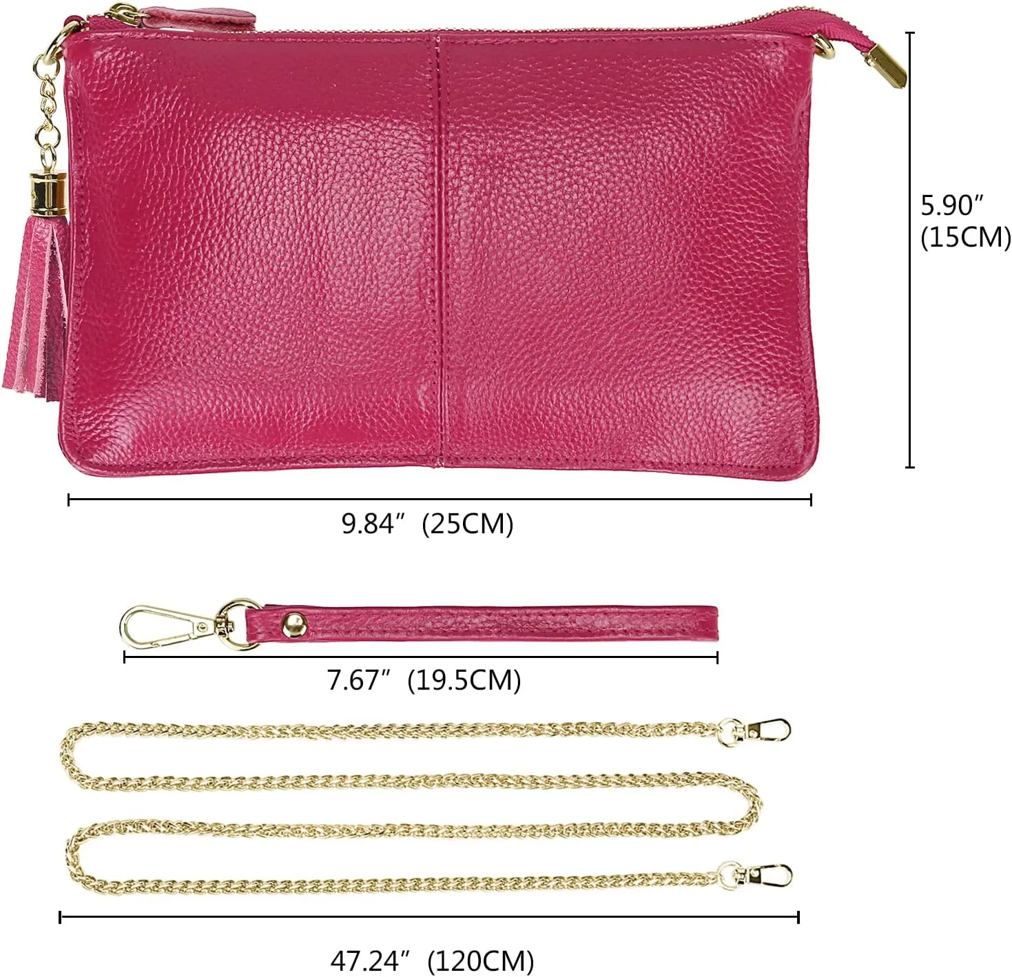 Uromee Wristlet Wallet Clutch Purses for Women Genuine Leather Crossbody Bag Handbag with Detachable Shoulder Chain