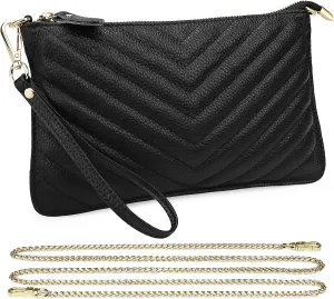 Uromee Wristlet Wallet Clutch Purses for Women Genuine Leather Crossbody Bag Handbag with Detachable Shoulder Chain
