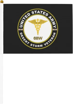 Us Army Mos 68w Medic Desert Storm Veteran Stylish Mini Handheld Flags 5.5x8.3 Inch For Support Team Activities Parties