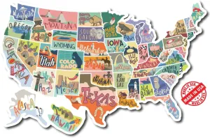 US States Map Travel Tracker Sticker Set | 16 x 10 inch Total Size | 50 State Stickers | United States Adventure Decals | Scrap Book RV Car or Truck | Road Trip States Visited USA | Vinyl North