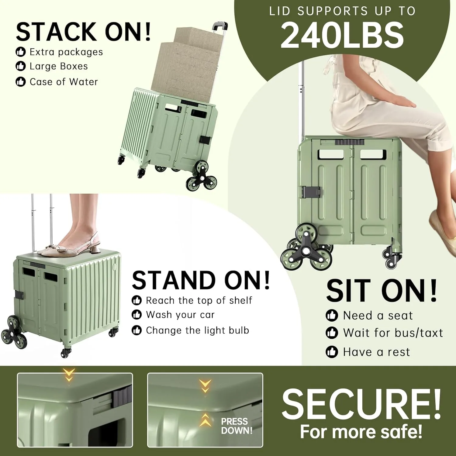 Utility Cart Foldable 65L Capacity: Heavy-Duty Teacher Organization for Classroom & Supplies