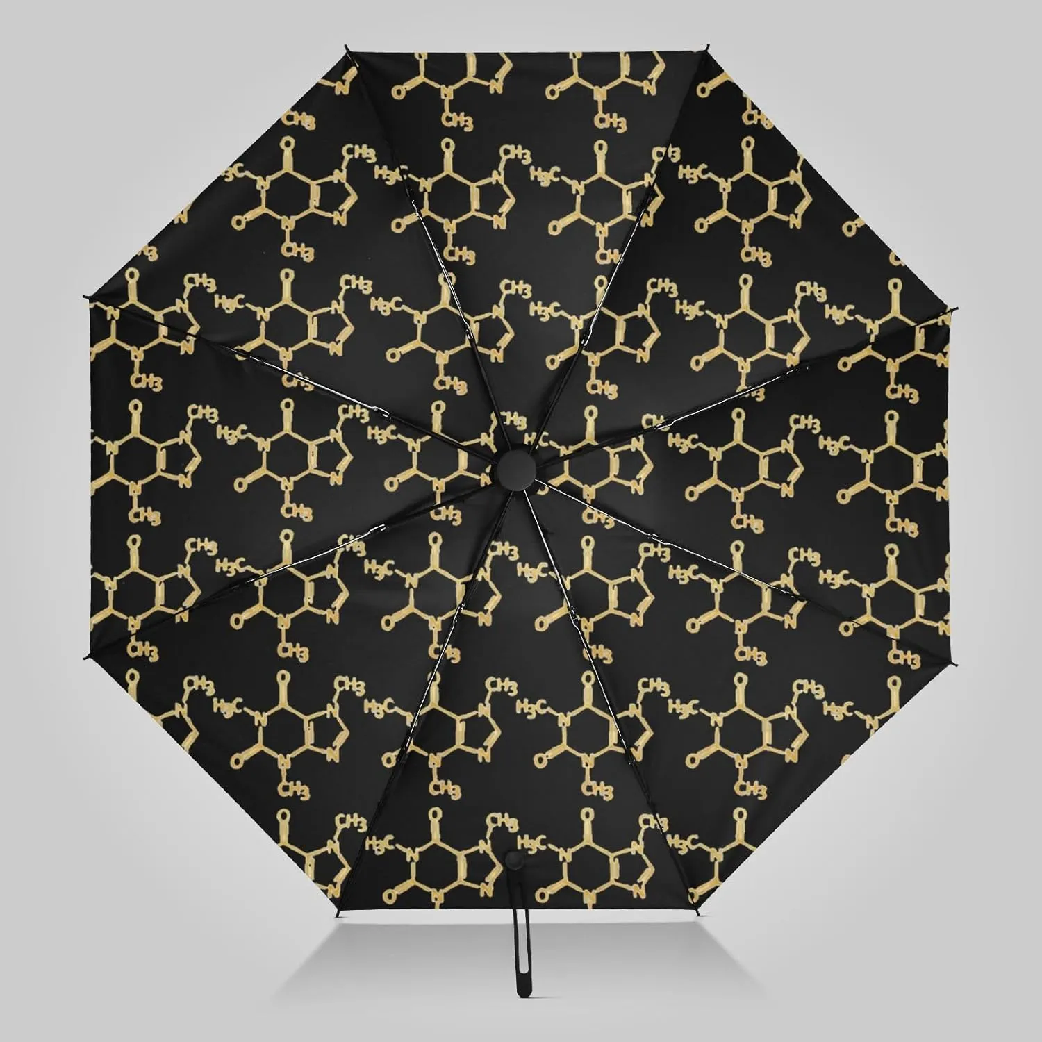 UV Blocking Automatic Open Umbrella Funny-caffeine-molecule-chemistry Portable Travel Folding Umbrellas with Cover Bag