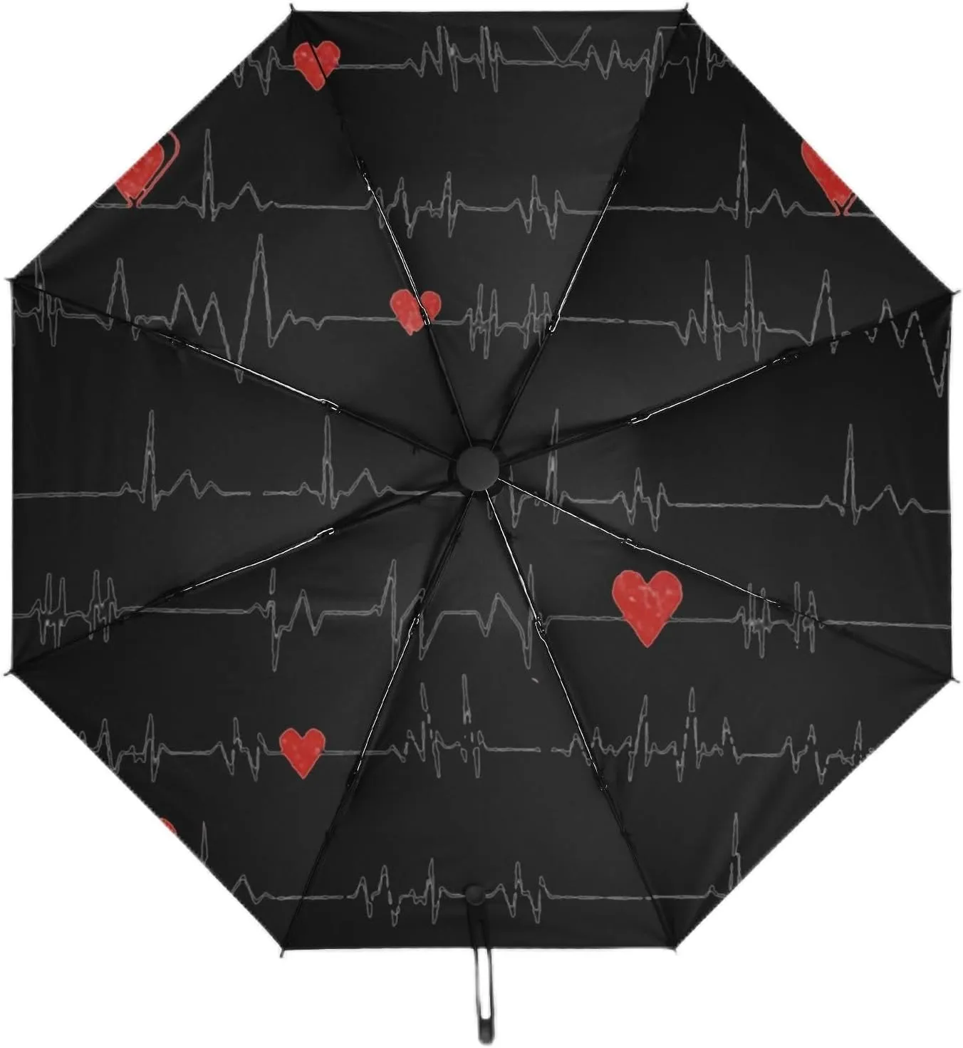 UV Blocking Automatic Open Umbrella Nurses-heart-beat Portable Travel Folding Umbrellas with Cover Bag