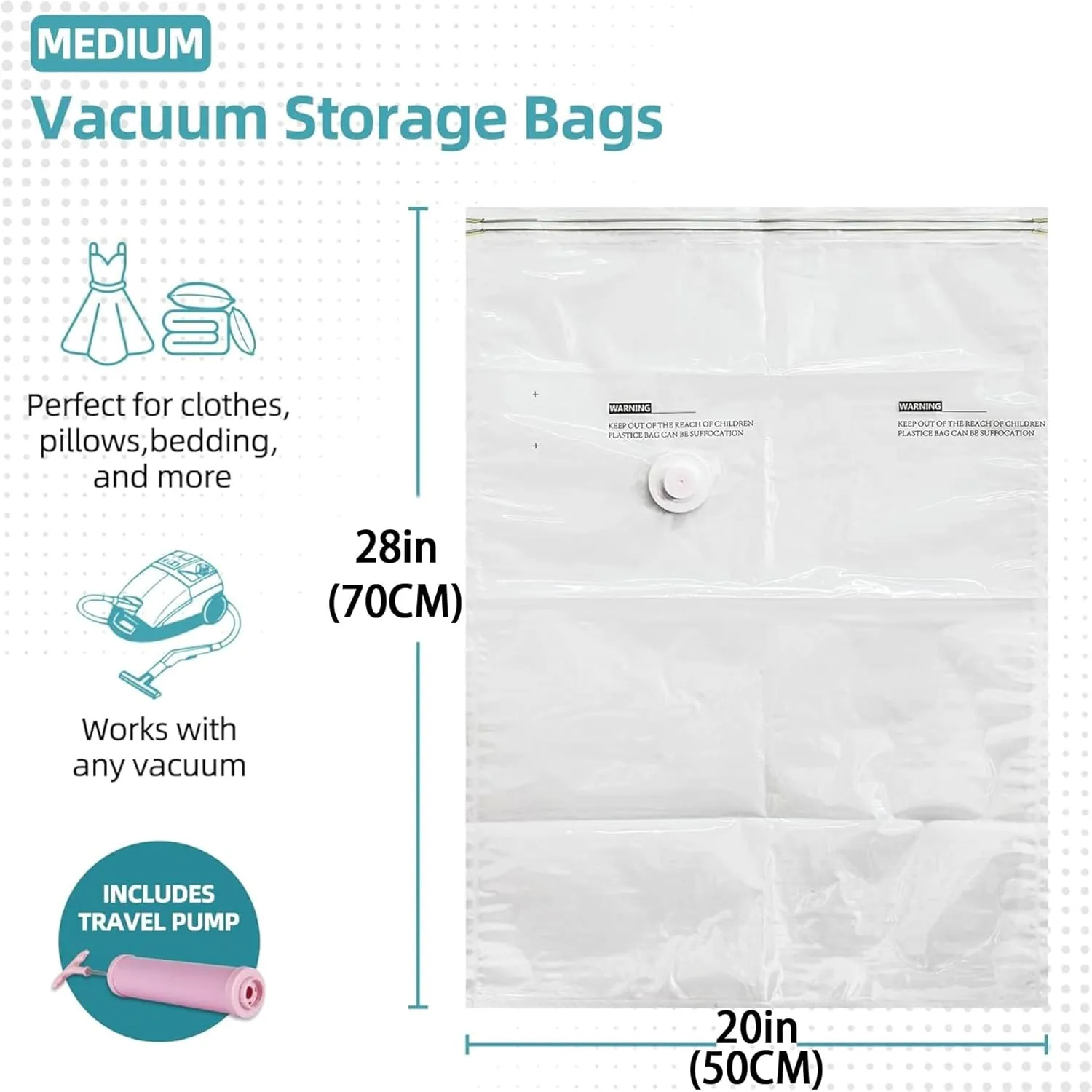vacuum storage bag medium (10 Pack) 28 X 20 Inch Vacuum Storage Bags vacuum packing bags for travel for Clothes, Quilts, Blankets, Pillows, Travel Hand Pump Included
