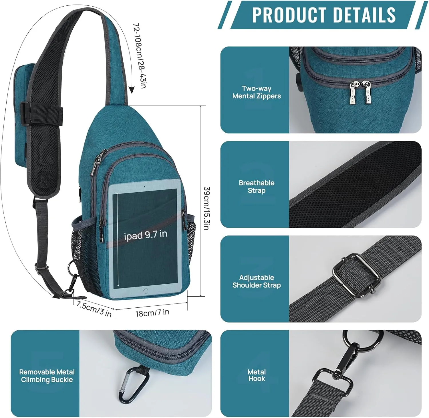 VADOO Sling Backpack with RFID Blocking and Phone Holder on Strap for Men Women Crossbody Chest Bag for Travel Hiking