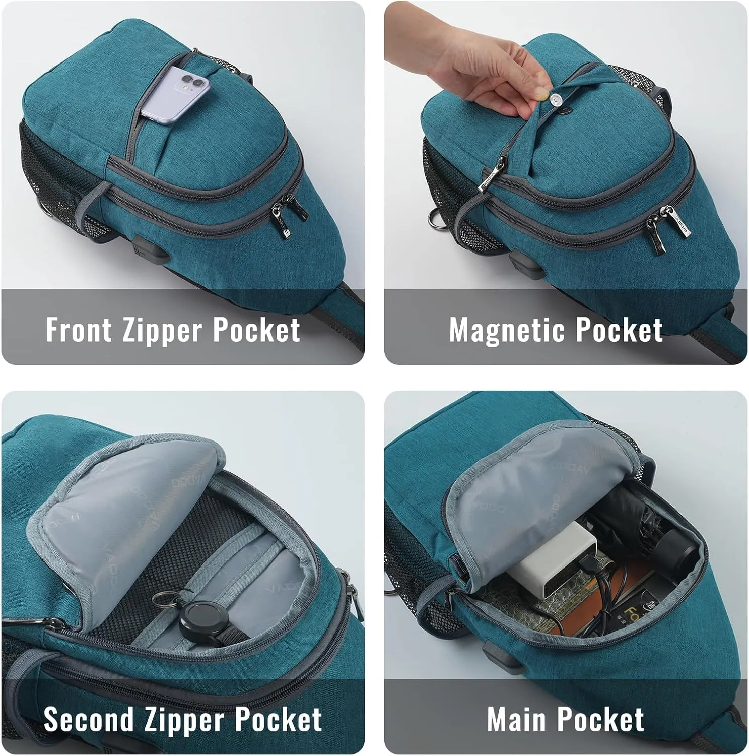 VADOO Sling Backpack with RFID Blocking and Phone Holder on Strap for Men Women Crossbody Chest Bag for Travel Hiking