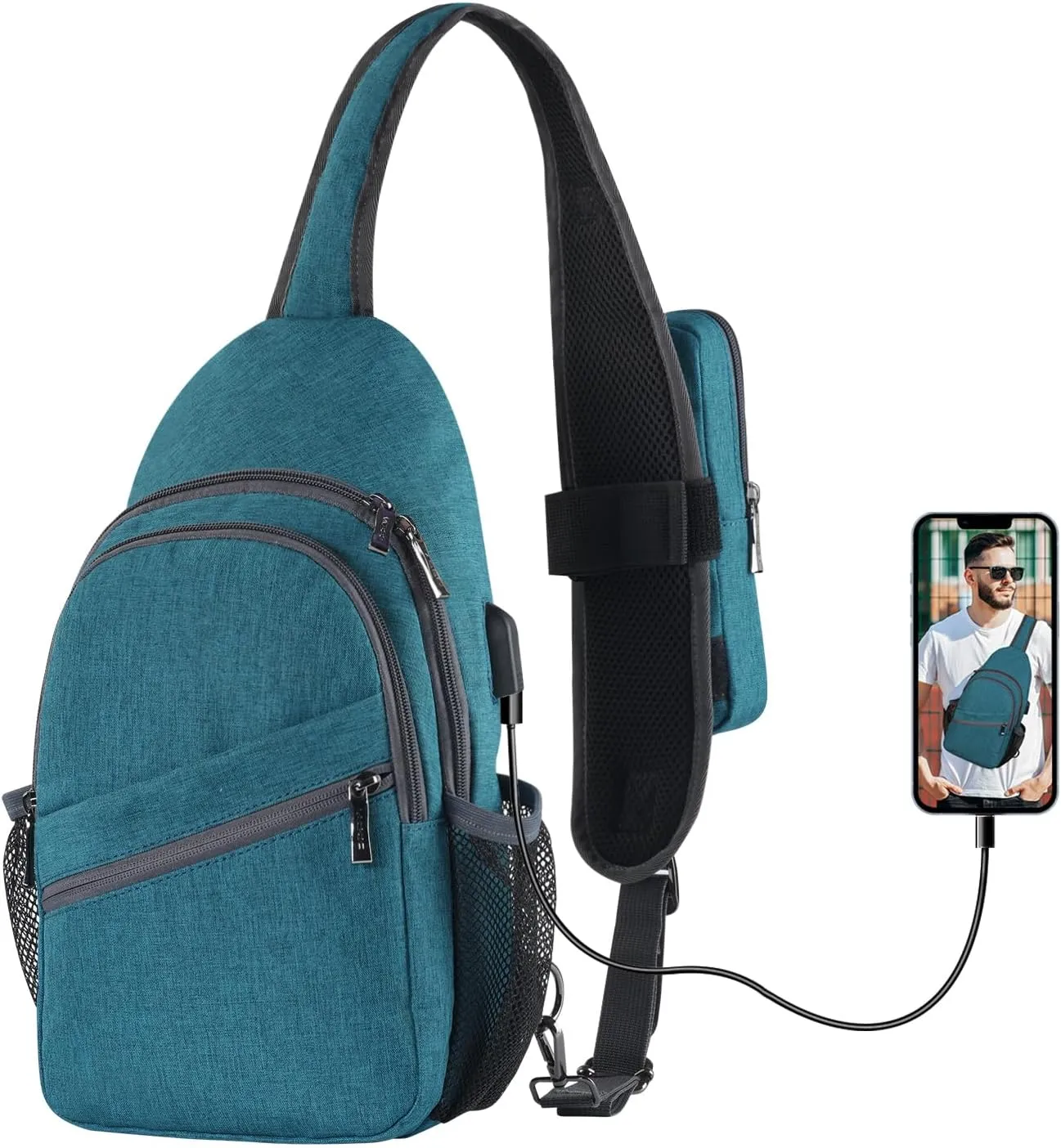 VADOO Sling Backpack with RFID Blocking and Phone Holder on Strap for Men Women Crossbody Chest Bag for Travel Hiking