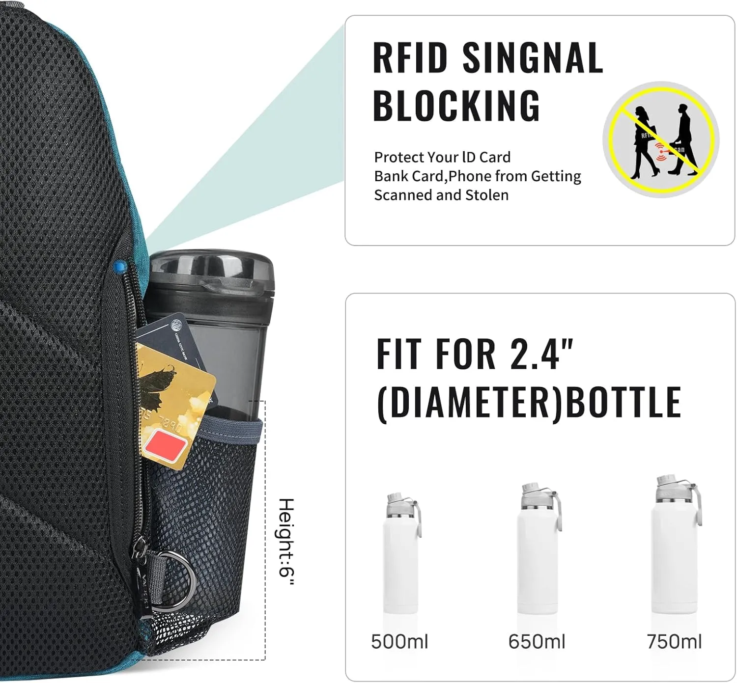 VADOO Sling Backpack with RFID Blocking and Phone Holder on Strap for Men Women Crossbody Chest Bag for Travel Hiking