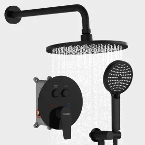 VANCOCO Shower Faucet Set with 10-Inch Rain Shower Head and 3-Function Handheld Spray, Wall Mounted Shower System with Valve, Matte Black