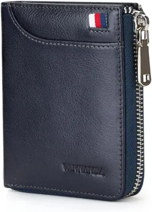 VANNANBA Wallets for Men Genuine Leather,Slim Zipper Mens Wallet RFID Blocking with Front Pocket
