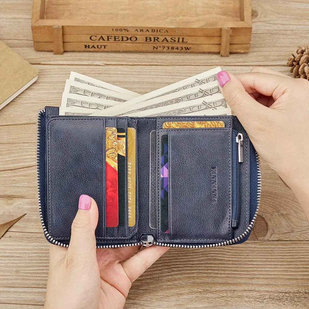 VANNANBA Wallets for Men Genuine Leather,Slim Zipper Mens Wallet RFID Blocking with Front Pocket