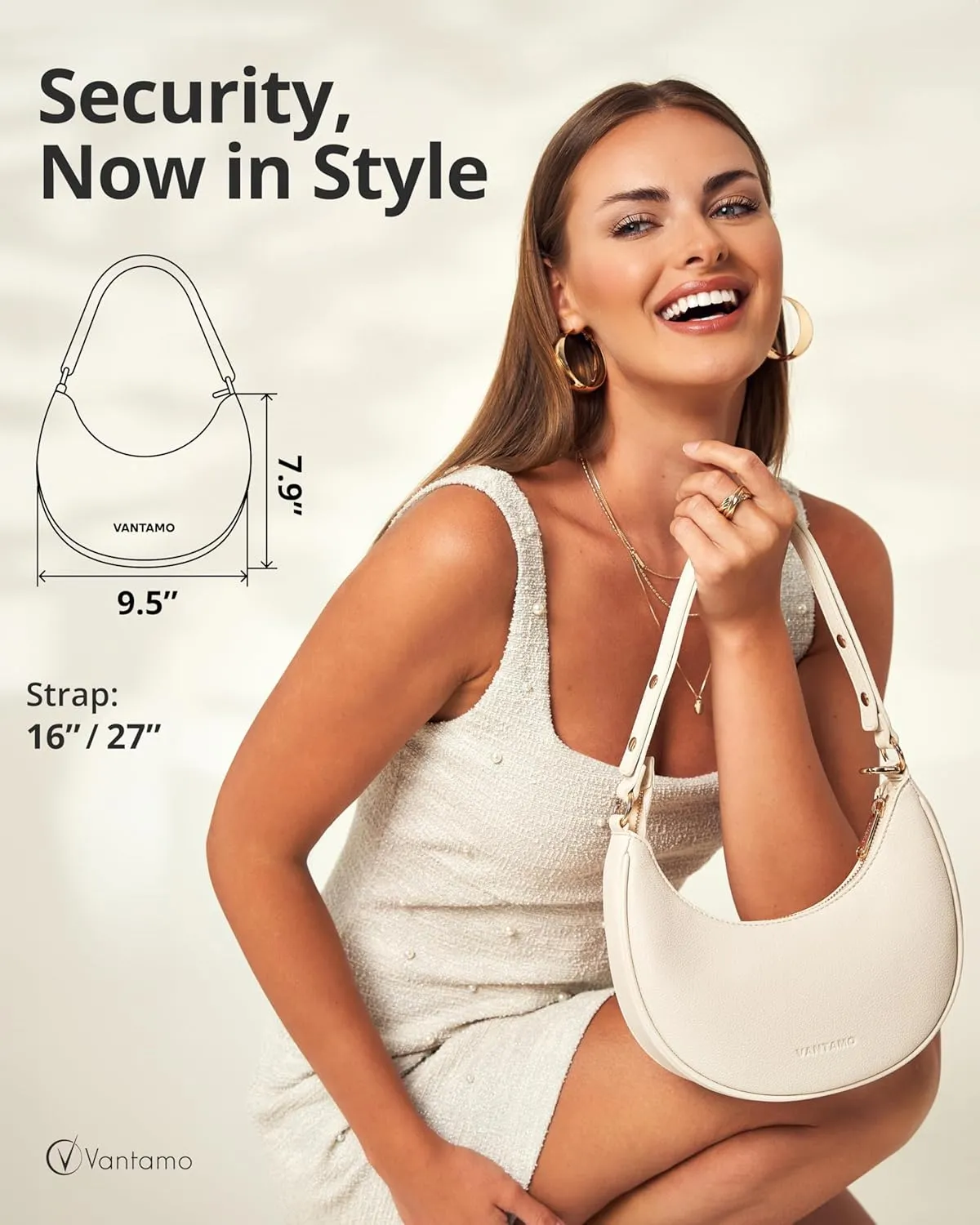 Vantamo Crescent Bags For Women with RFID Protection, Half Moon Clutch Purses for Women with Anti-Theft Clip for Extra Safety