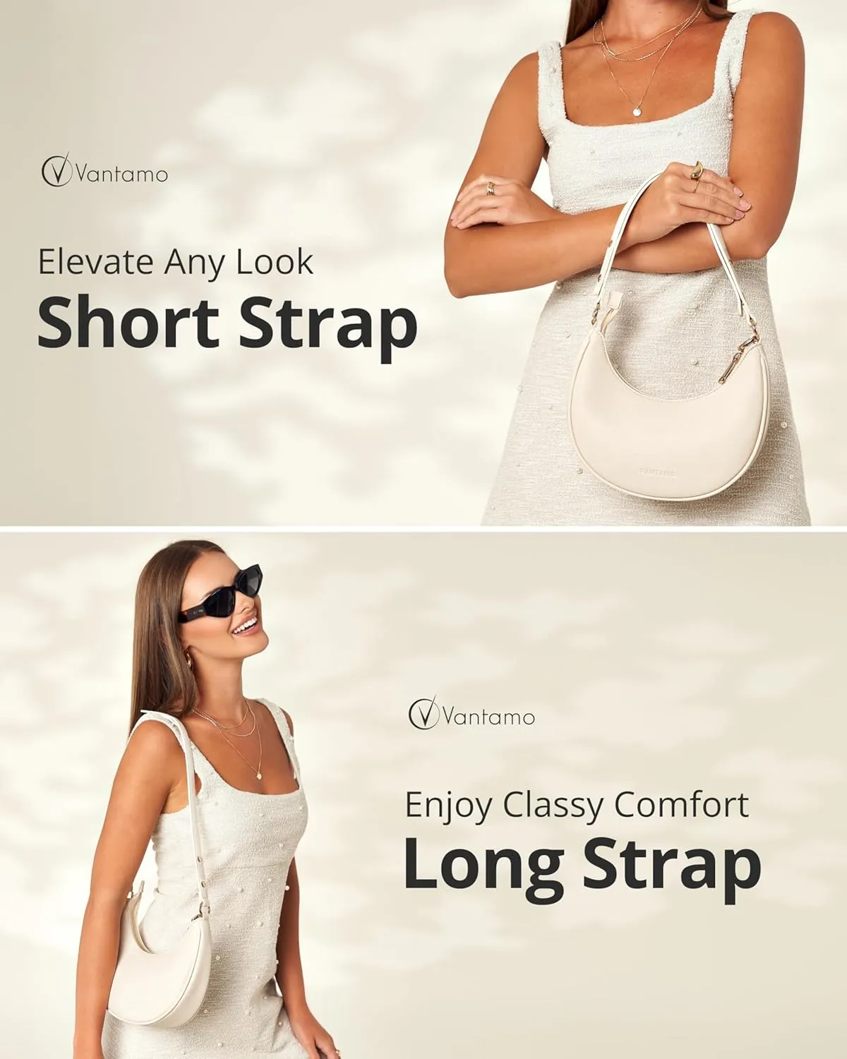 Vantamo Crescent Bags For Women with RFID Protection, Half Moon Clutch Purses for Women with Anti-Theft Clip for Extra Safety