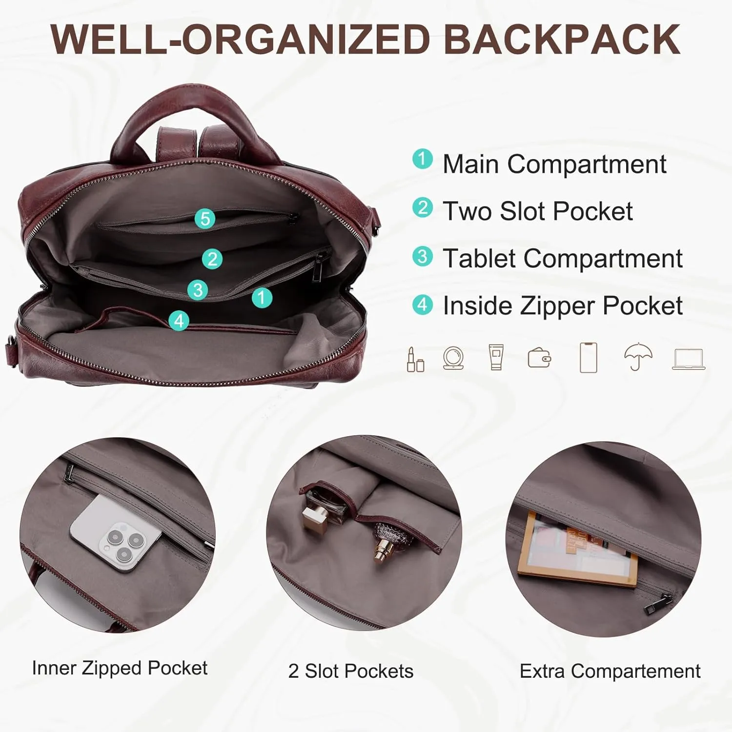 VASCHY Backpack Purse for Women, Large Vegan Leather Backpack Purse with Wallet Pouch Set Convertible Handbag for Ladies Guitar Strap Burgundy