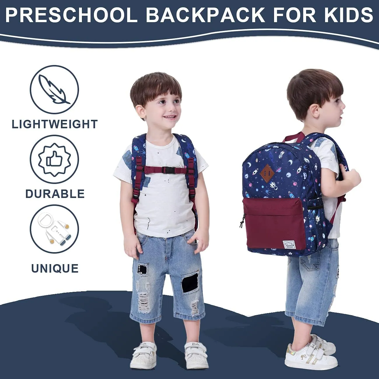 VASCHY Preschool Toddler Backpack, Little Kid Small Backpacks for Nursery School Children Boys and Girls with Chest Strap in Cute Astronaut