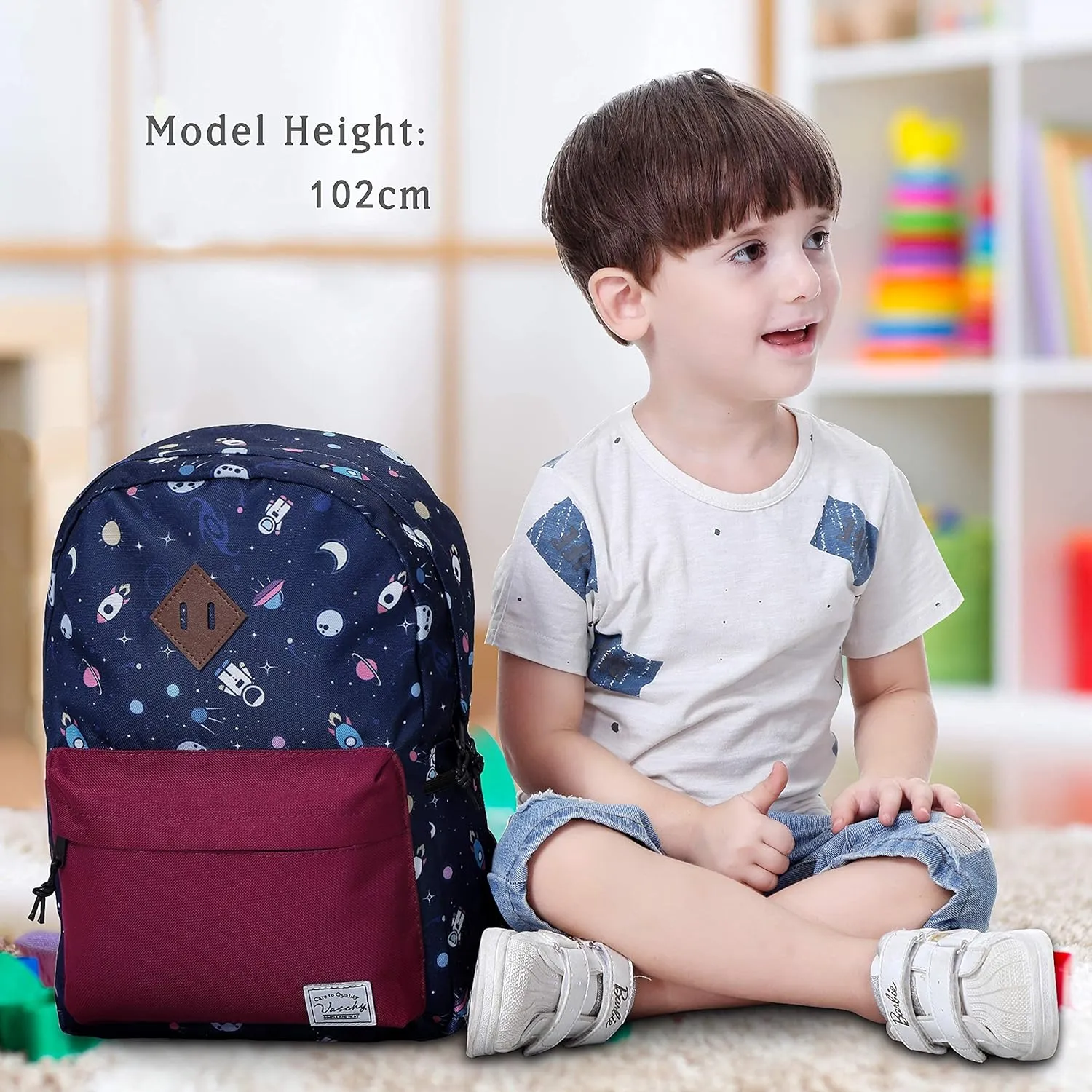 VASCHY Preschool Toddler Backpack, Little Kid Small Backpacks for Nursery School Children Boys and Girls with Chest Strap in Cute Astronaut