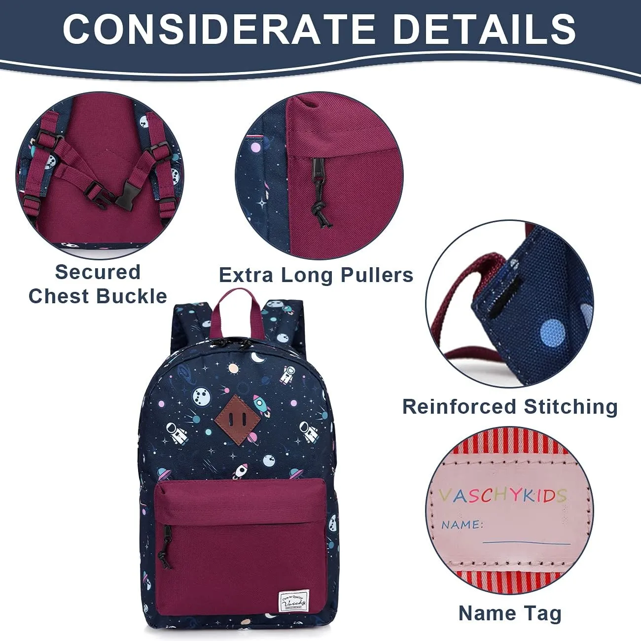 VASCHY Preschool Toddler Backpack, Little Kid Small Backpacks for Nursery School Children Boys and Girls with Chest Strap in Cute Astronaut