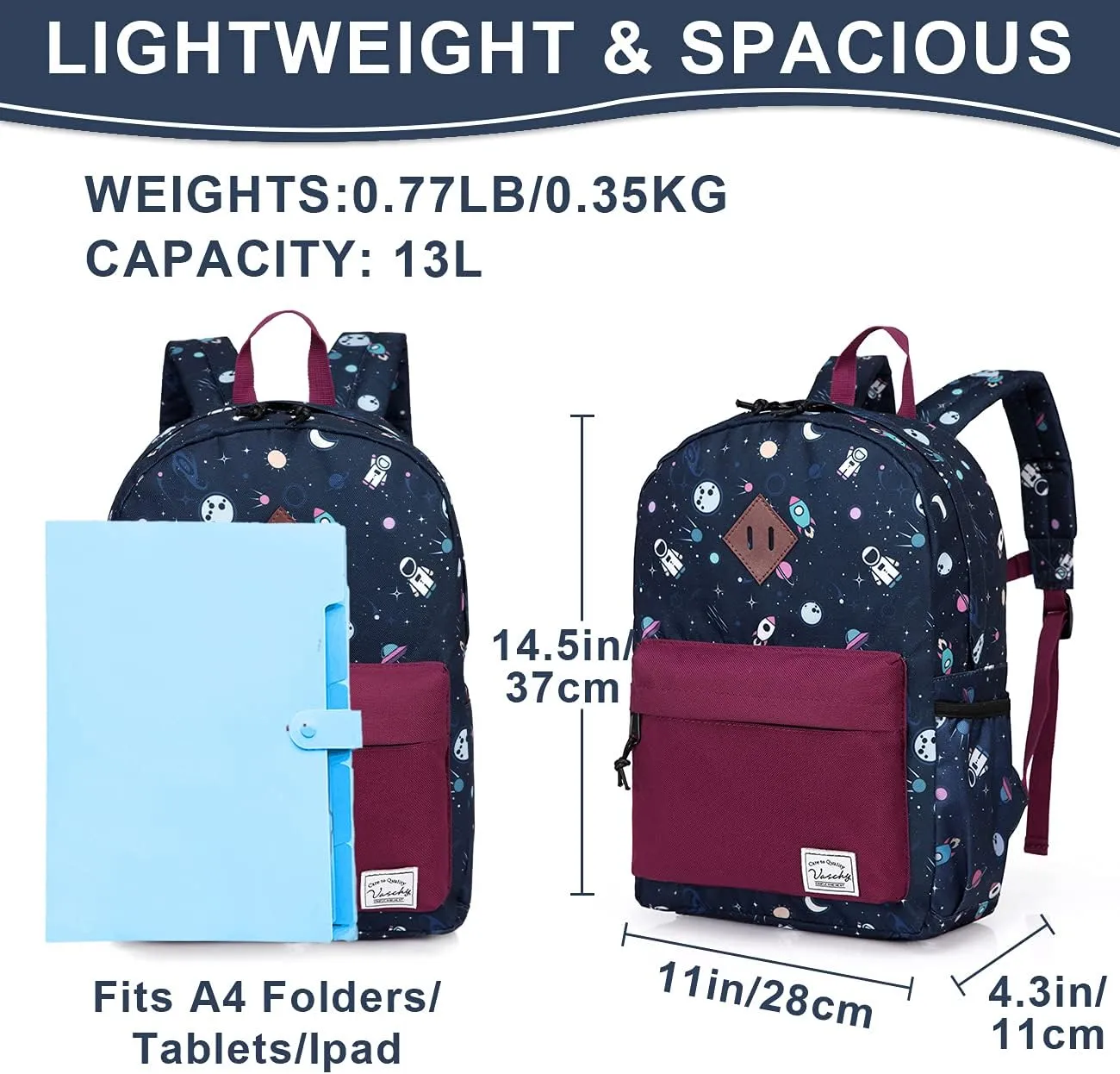VASCHY Preschool Toddler Backpack, Little Kid Small Backpacks for Nursery School Children Boys and Girls with Chest Strap in Cute Astronaut