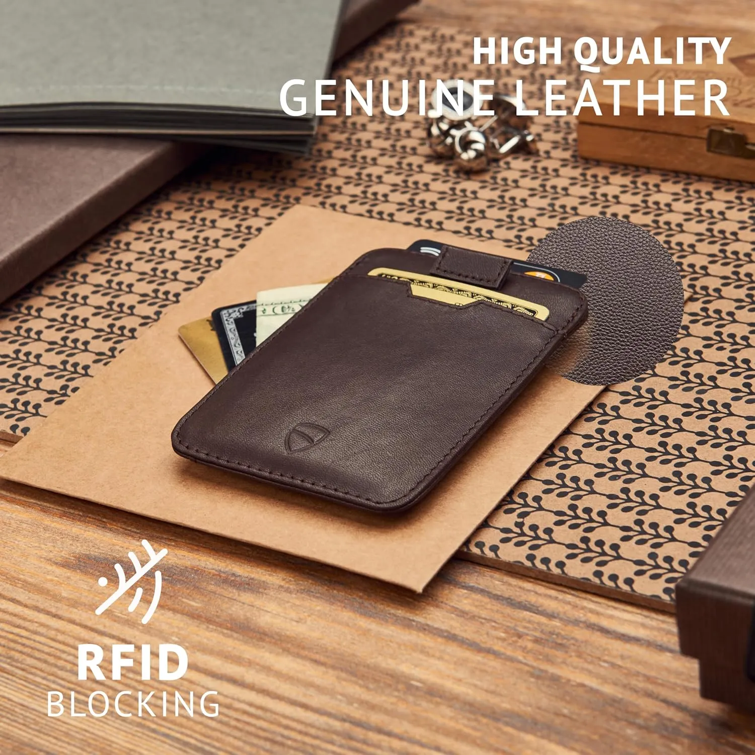 Vaultskin CHELSEA Mens RFID Blocking Slim Leather Card Wallet - Minimalist Front Pocket Cardholder