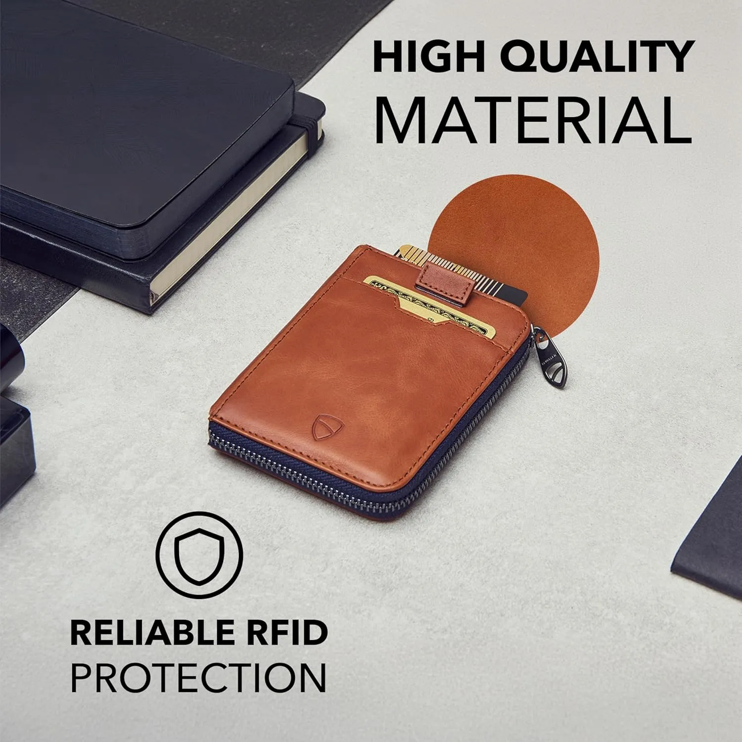 Vaultskin NOTTING HILL Minimalist Leather Zipper Wallet for Women and Men: Slim Multi Cardholder with RFID Blocking and Keychain Ring