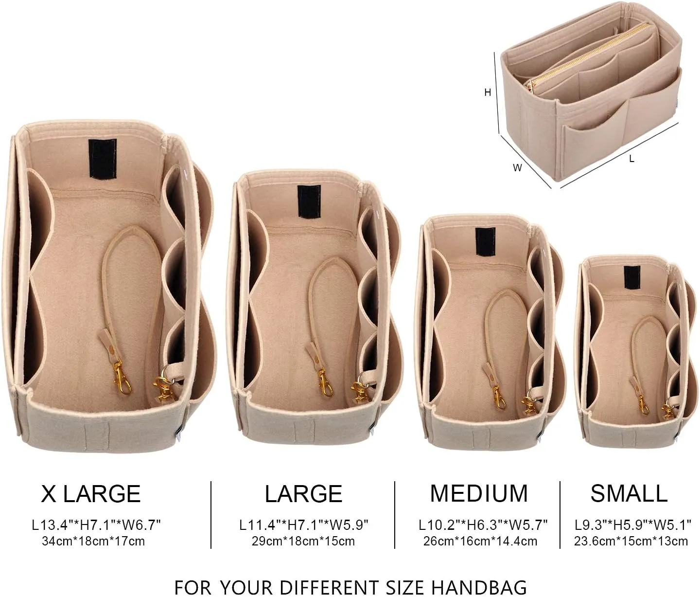 Vercord Felt Organizer Insert for Purse Handbag Tote Bag in Bag Inside Shaper Divider Neo Beige Large