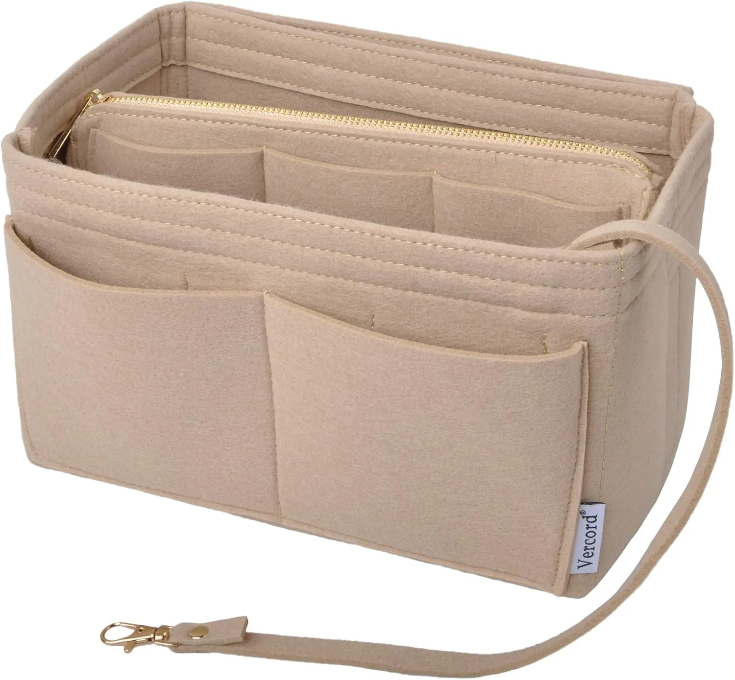 Vercord Felt Organizer Insert for Purse Handbag Tote Bag in Bag Inside Shaper Divider Neo Beige Large