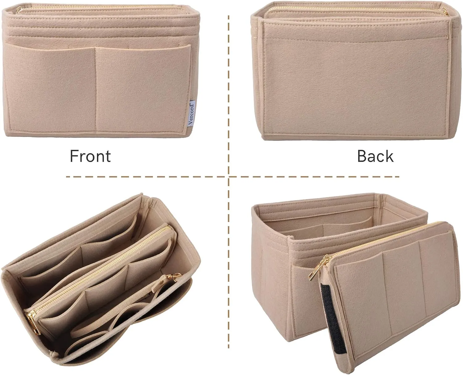 Vercord Felt Organizer Insert for Purse Handbag Tote Bag in Bag Inside Shaper Divider Neo Beige Large