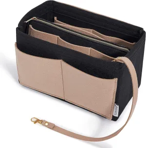 Vercord Felt Organizer Insert For Purse Handbag Tote Bag In Bag Inside Shaper Divider Neo Black & Beige Small
