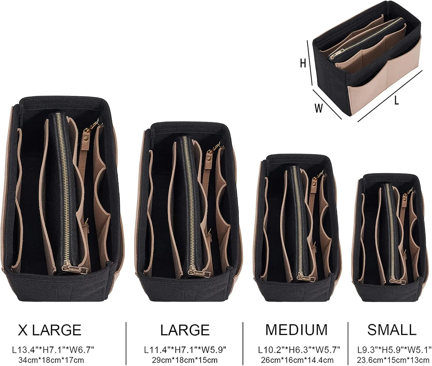 Vercord Felt Organizer Insert For Purse Handbag Tote Bag In Bag Inside Shaper Divider Neo Black & Beige Small