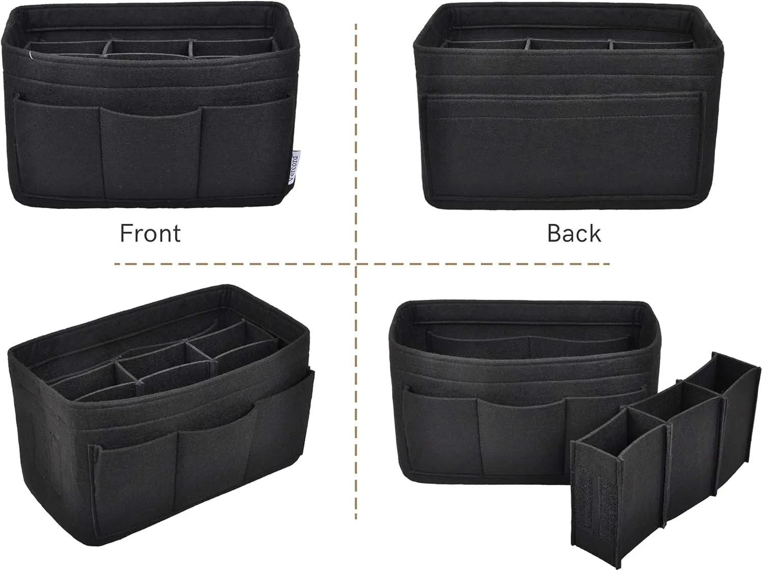 Vercord Felt Purse Organizer Handbag Insert Liner Shaper Bag in Bags for Speedy Neverfull Tote Black Large